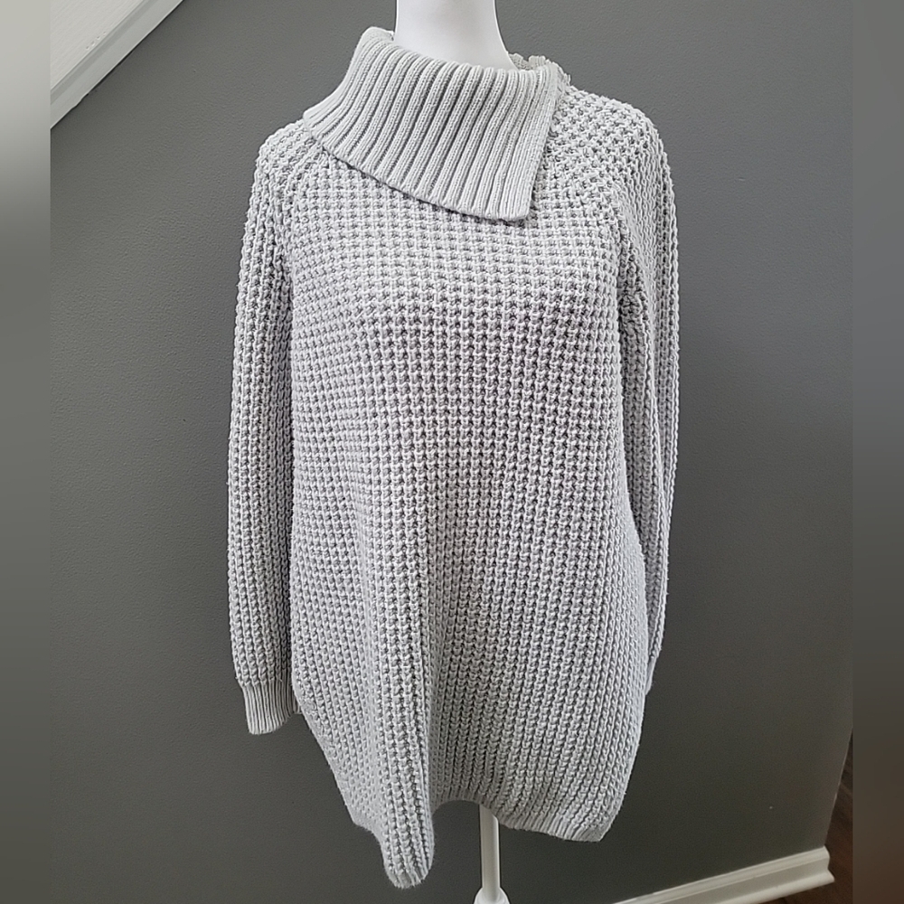 Lands' End Woman's Chunky Knit Sweater Gray Med Comfy Versatile